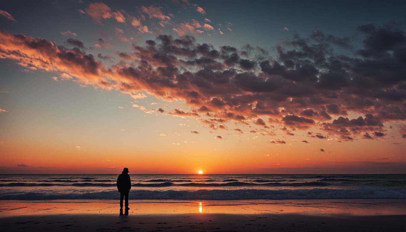 Ominous Sunset Over Beach with Scanlines and VHS Filters