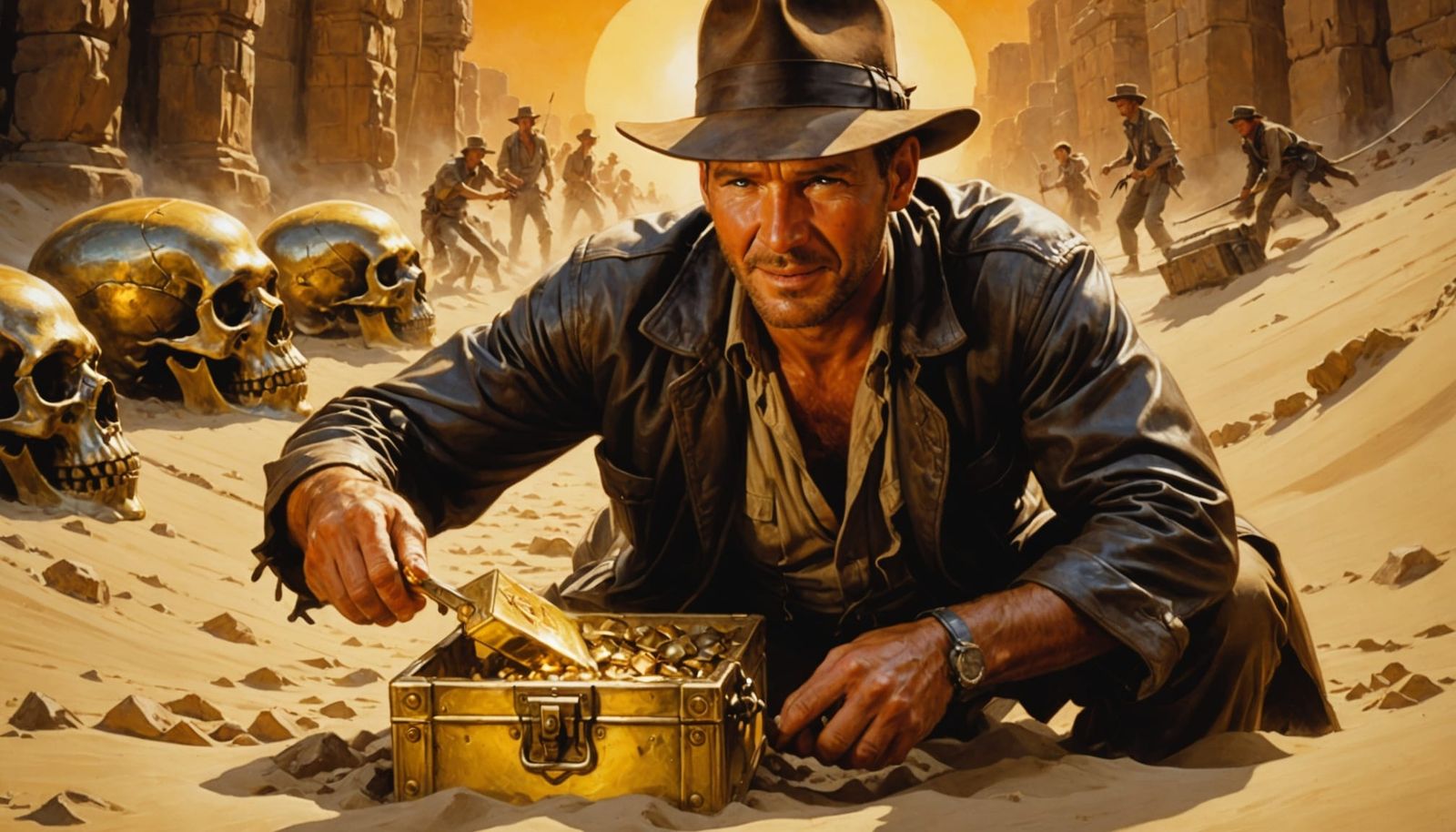 Indiana Jones Unveils Ancient Golden Box in the Desert