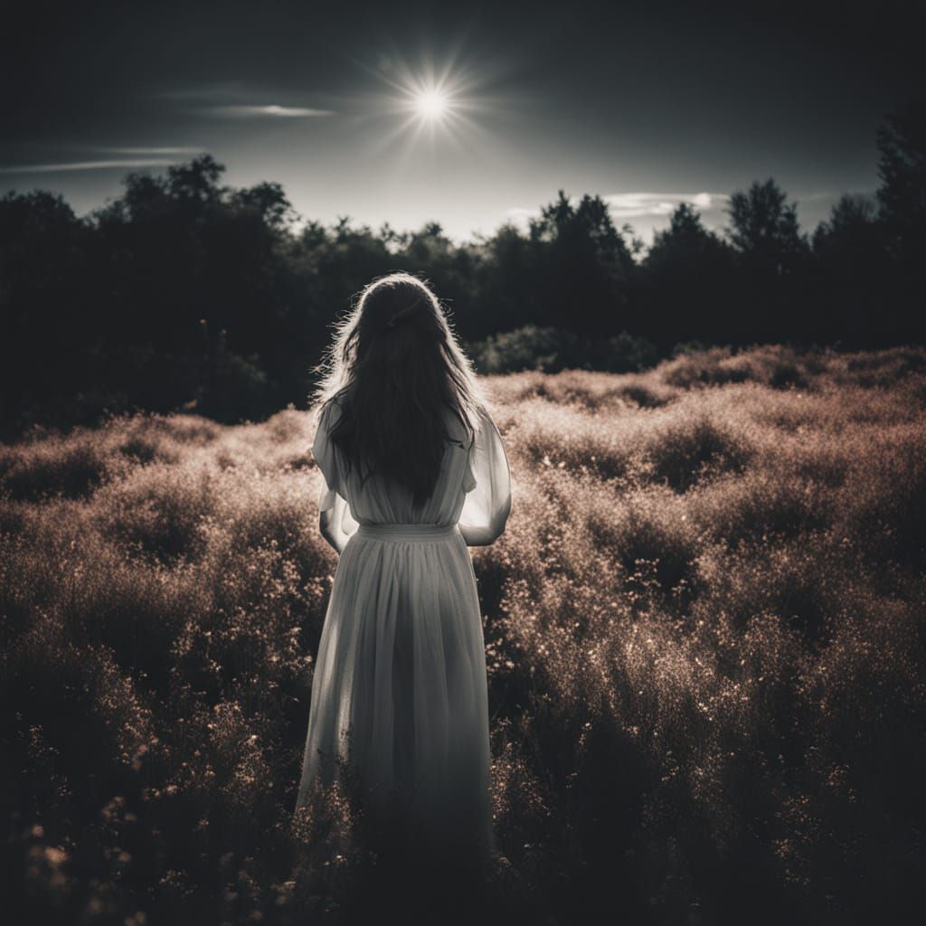 Surreal Woman in Luminous Aura and Tangerine Lips