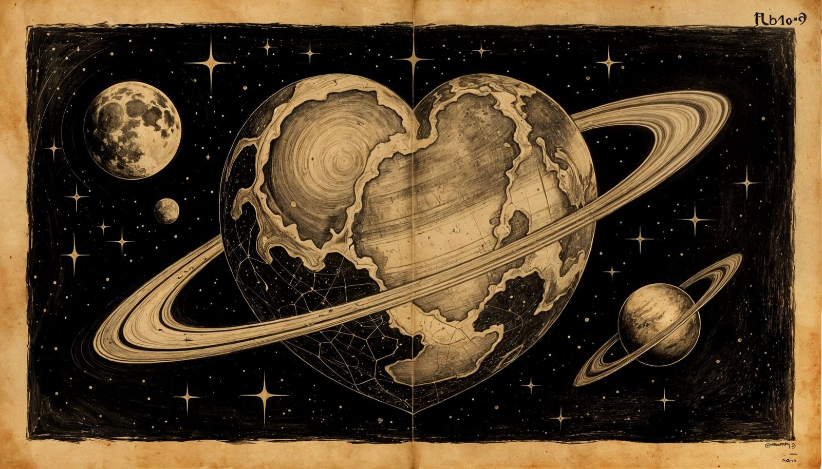 Detailed Charcoal Drawing of Pluto with Moons