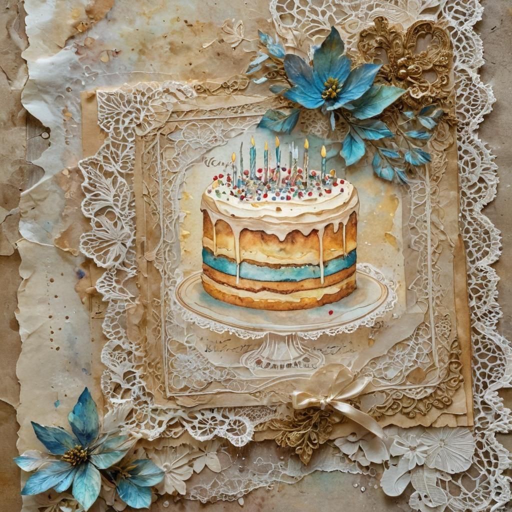 Vintage Birthday Watercolor with Antique Aesthetic