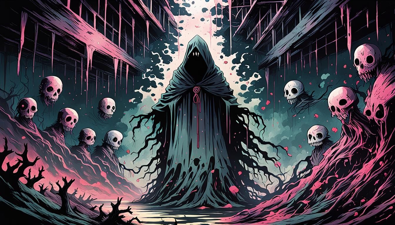 Eerie Acid Pit Ghost Illustration in Anime Horror Style