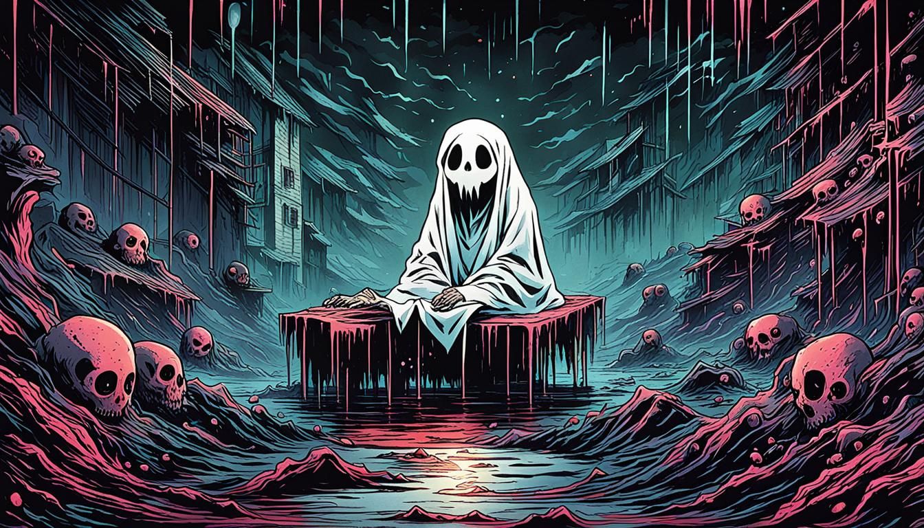 Eerie Acid Pit Ghost Illustration in Anime Horror Style