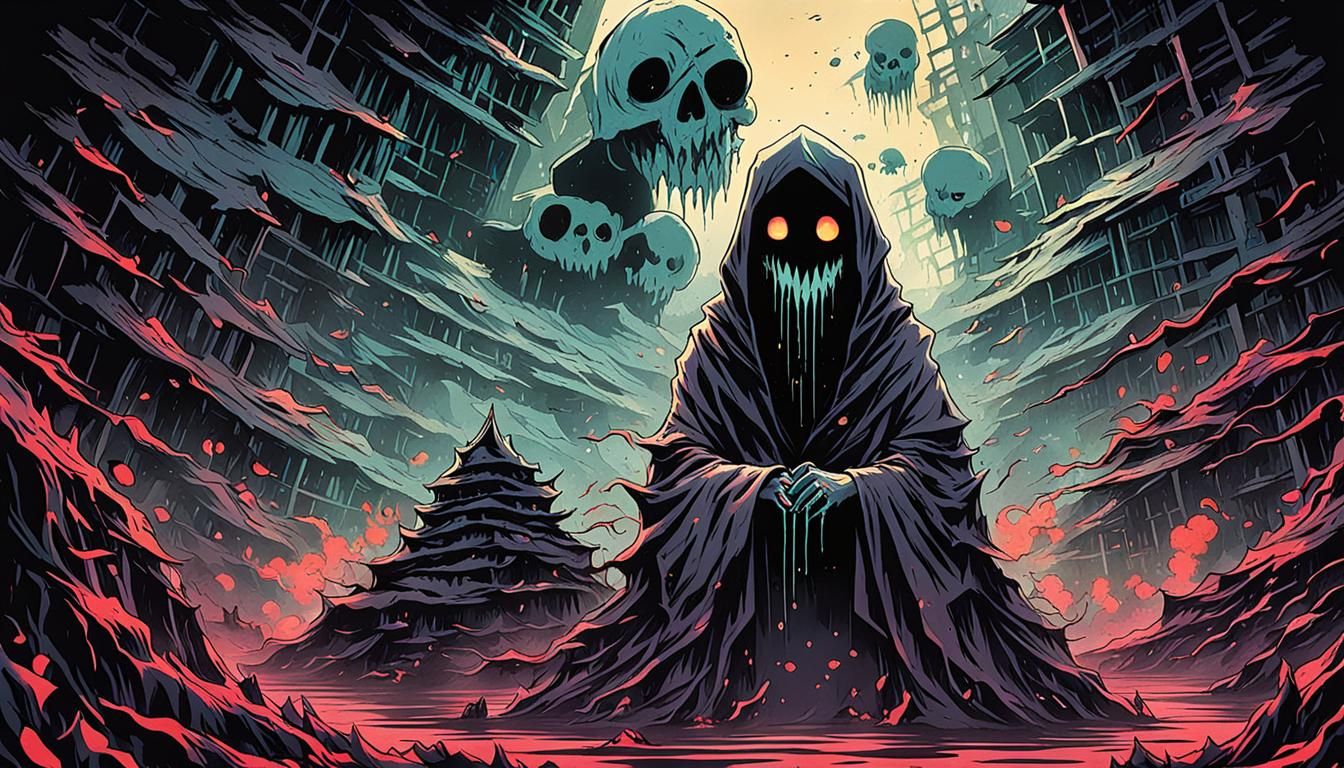 Eerie Acid Pit Ghost: Horror Anime Illustration