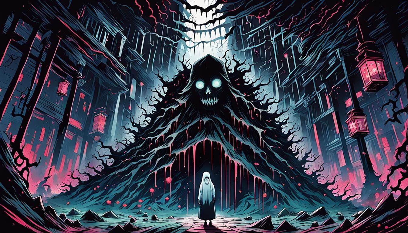 Eerie Acid Pit Ghost Illustration in Horror Anime Style