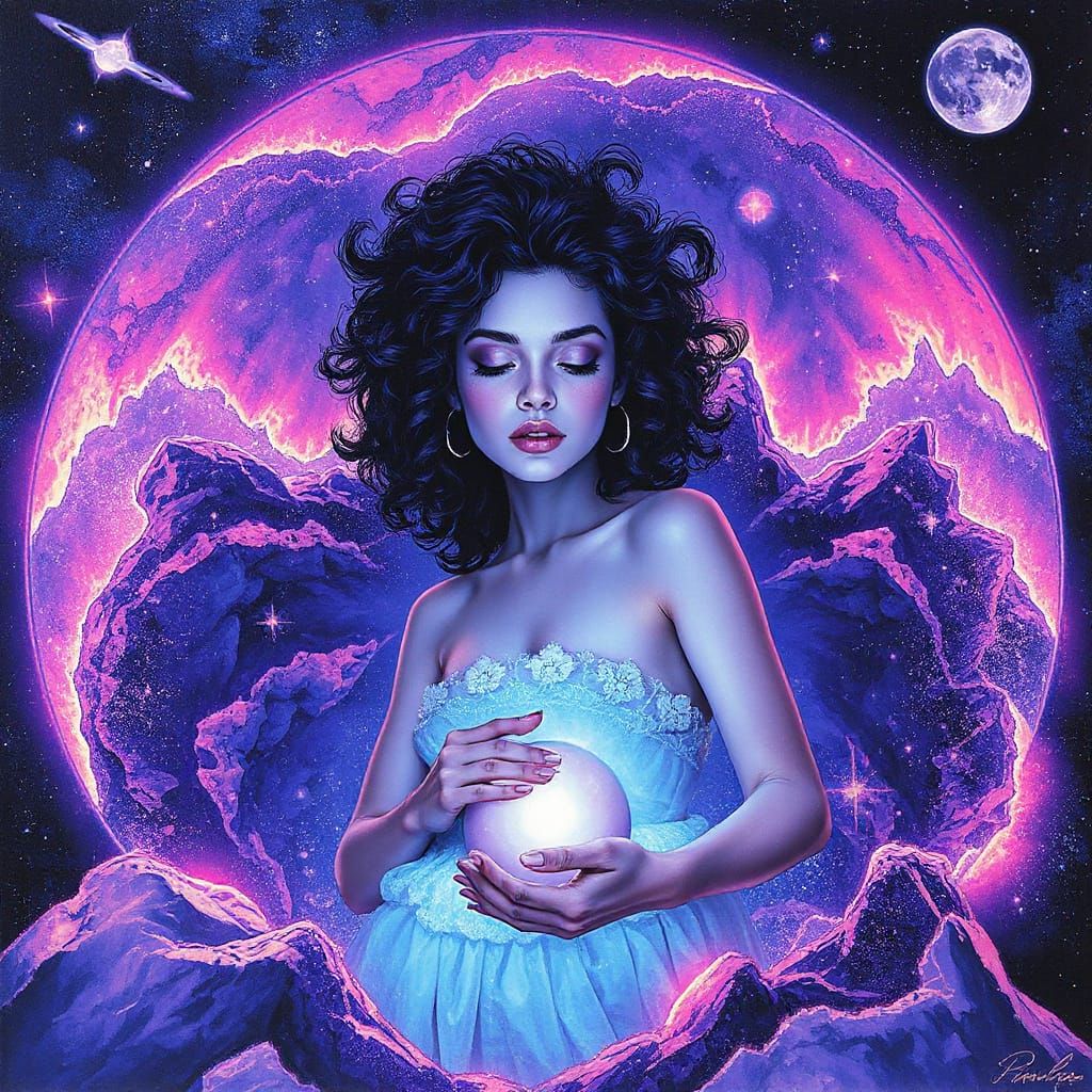 Cosmic Astral Illustration in Mixed Media Style