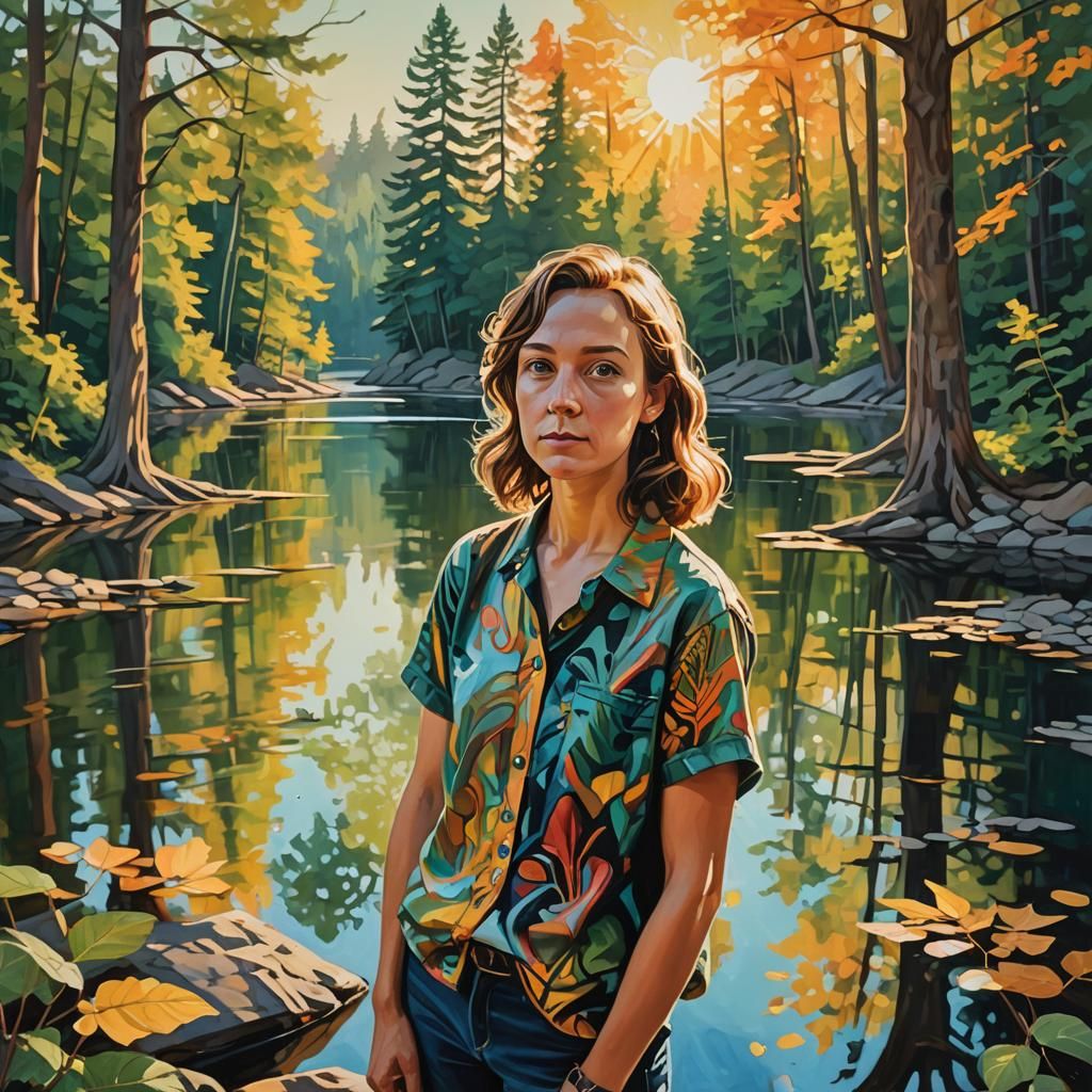 Surreal Portrait at Summer Camp in Van Gogh Style