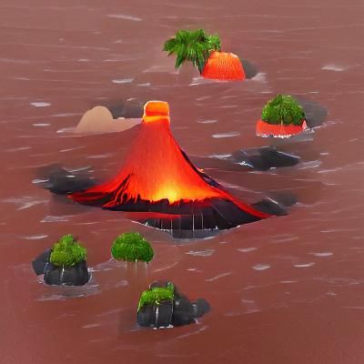 Volcanic Island Eruption with Raining Lava