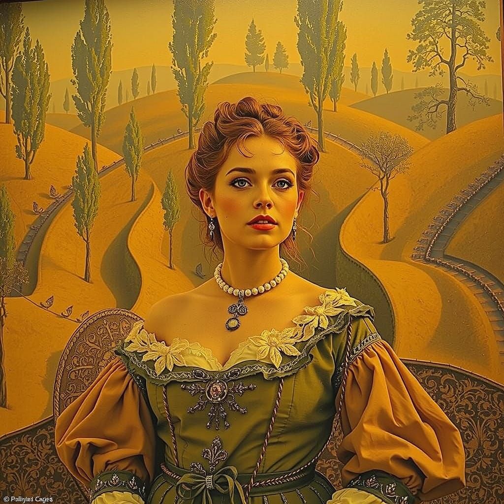 Ornate Figure in an Idealized French Countryside