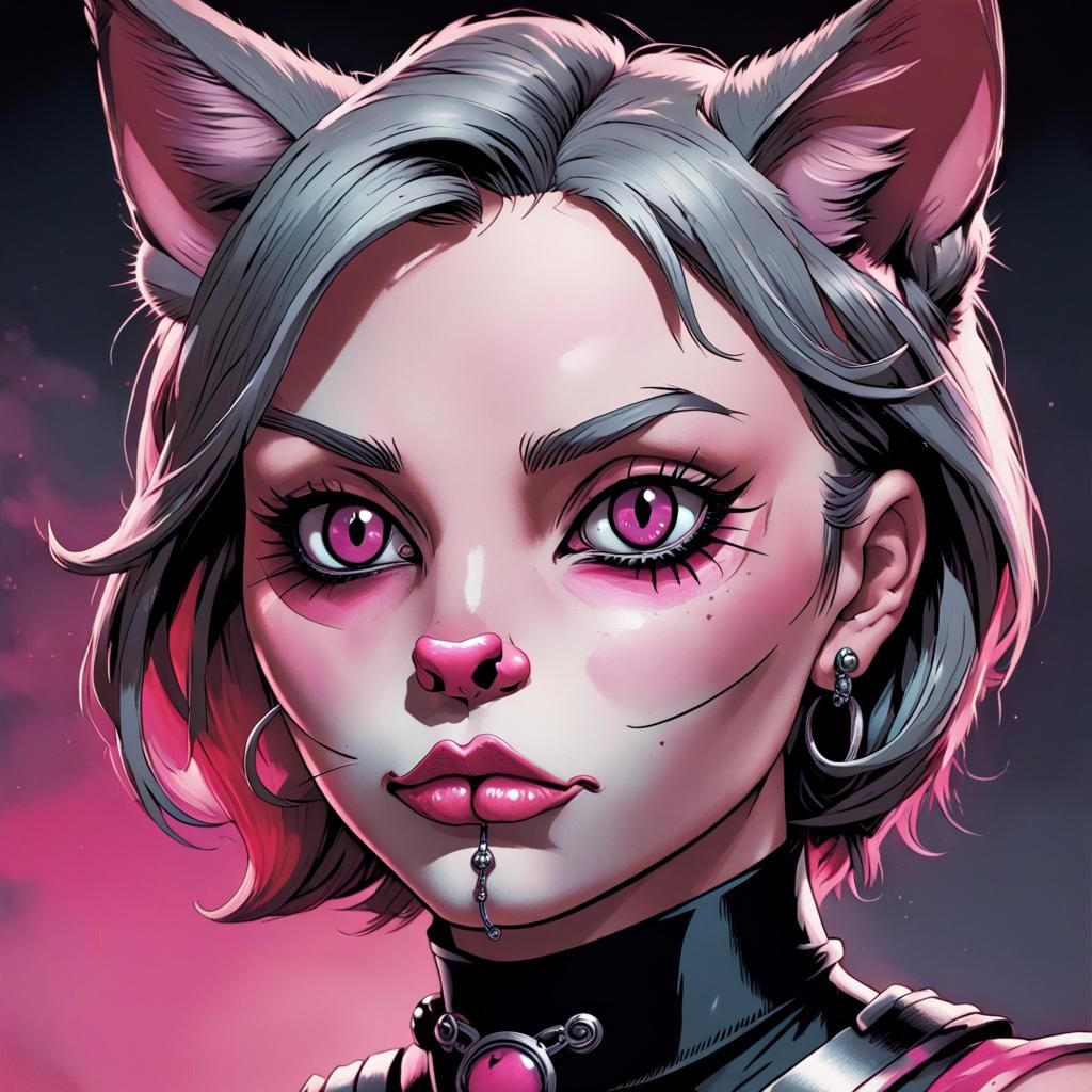 Comic Book Portrait of Anthro Cat with Piercings