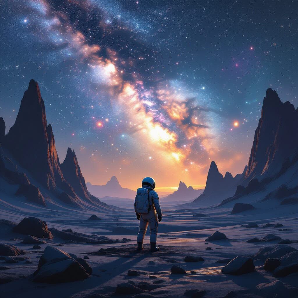 Astronaut Gazes at Alien Nebula in Hyperrealistic Style