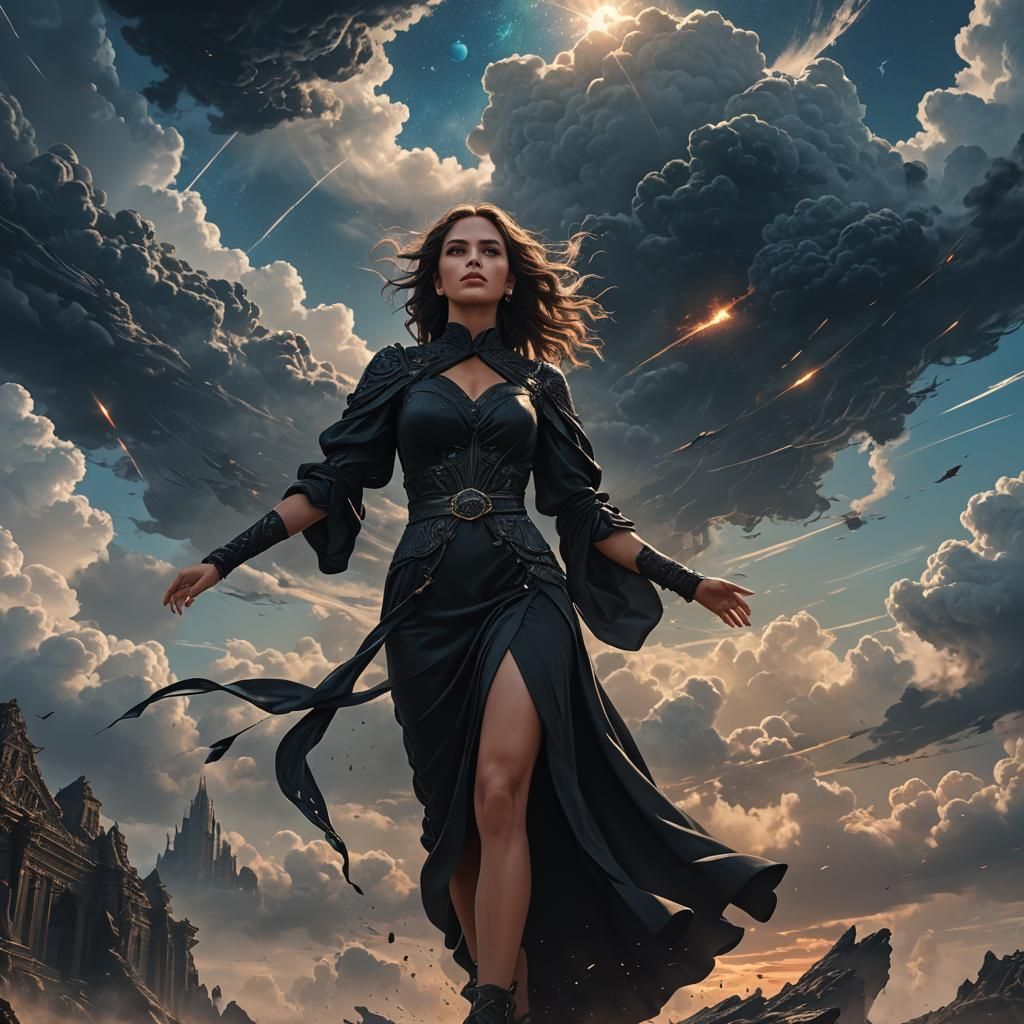 Powerful Woman in Black Dress: Fantasy Concept Art