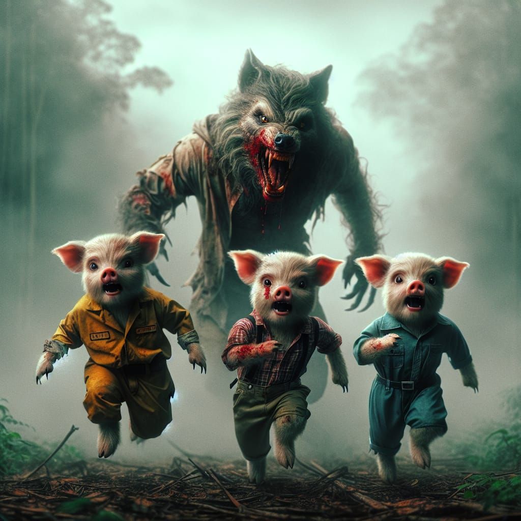 Three little piggies and the big bad wolf