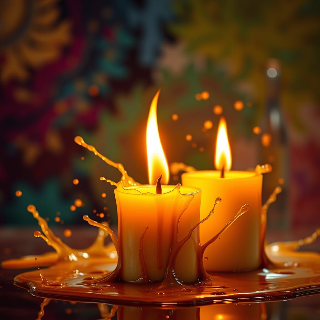 Caramel Scented Candles Burning With Dramatic Lighting