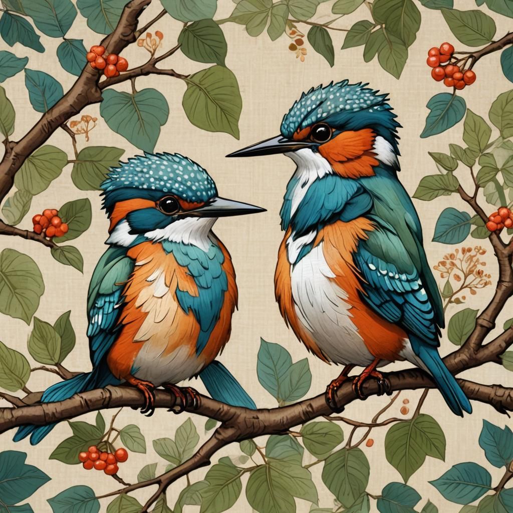 Kingfishers Painting a Laptop Portrait, Chibi Style