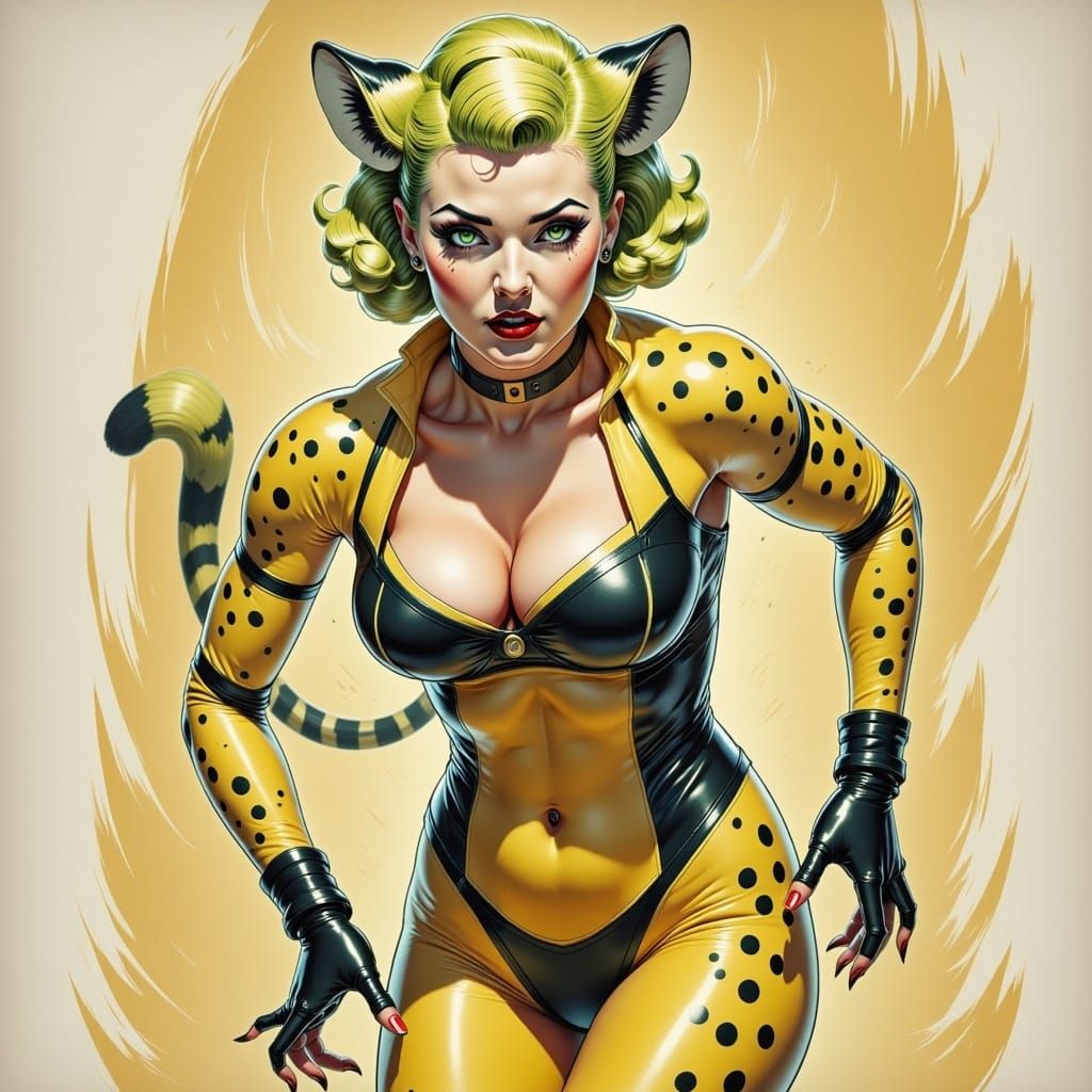Cheetah Superheroine on the Savannah, Fantasy Art