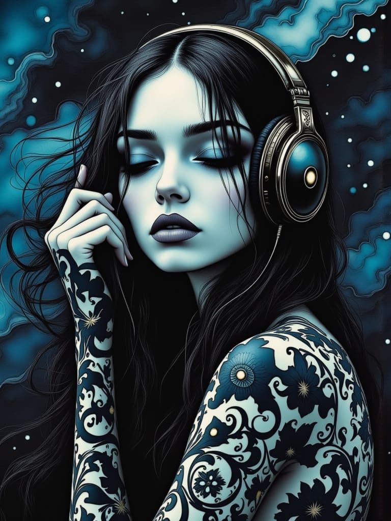 Surreal Portrait of a Music Lover in Moody Surrealist Style