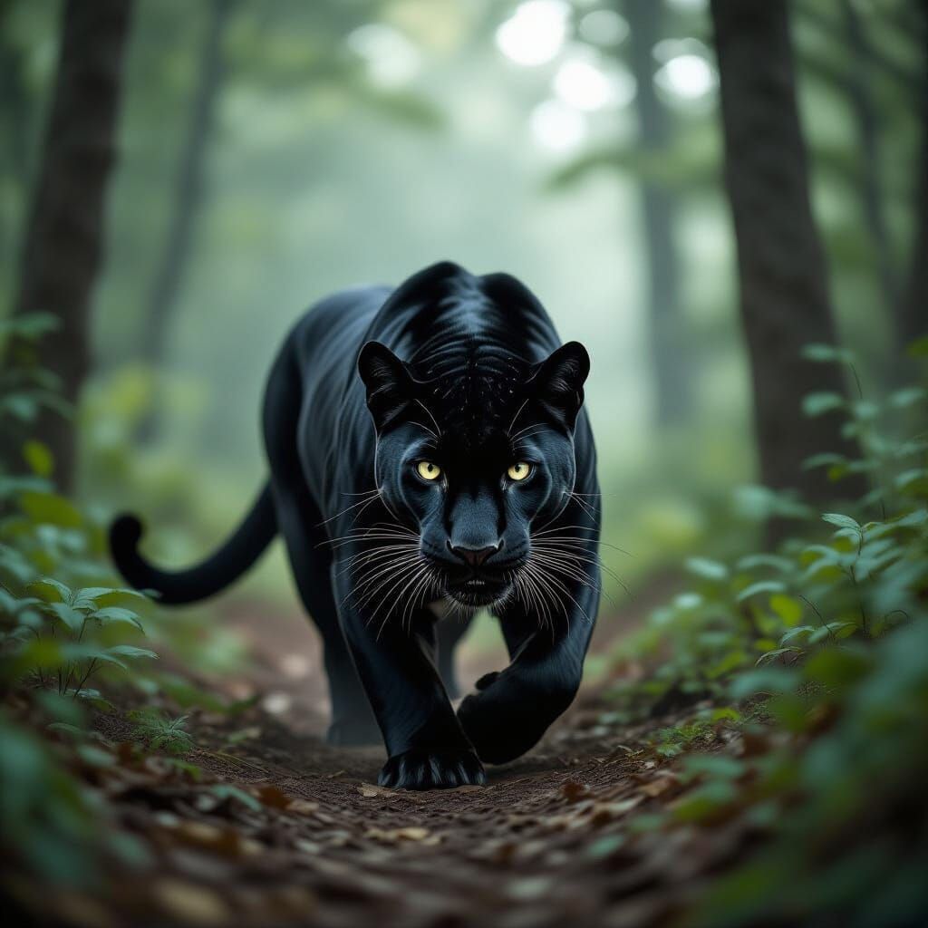 Black Panther Prowling Forest - Cinematic Film Still