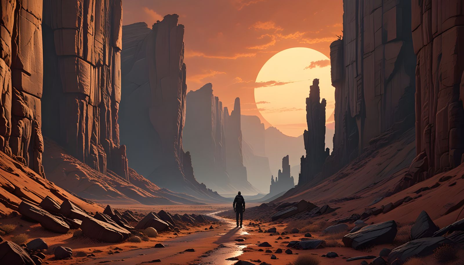 Heroic Figure Emerges from Ancient Canyon Depths