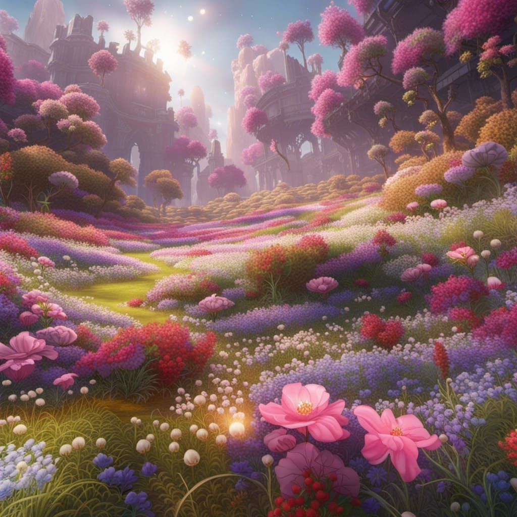 Elysium Fields Landscape in Ethereal Splash Art Style
