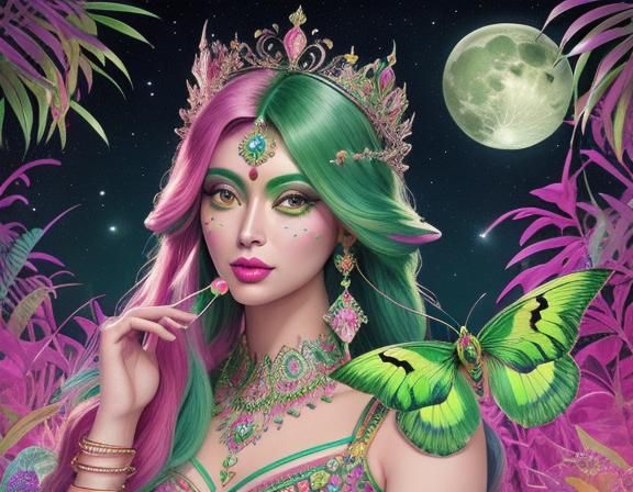 Moon Moth Goddess in Candy Art Style