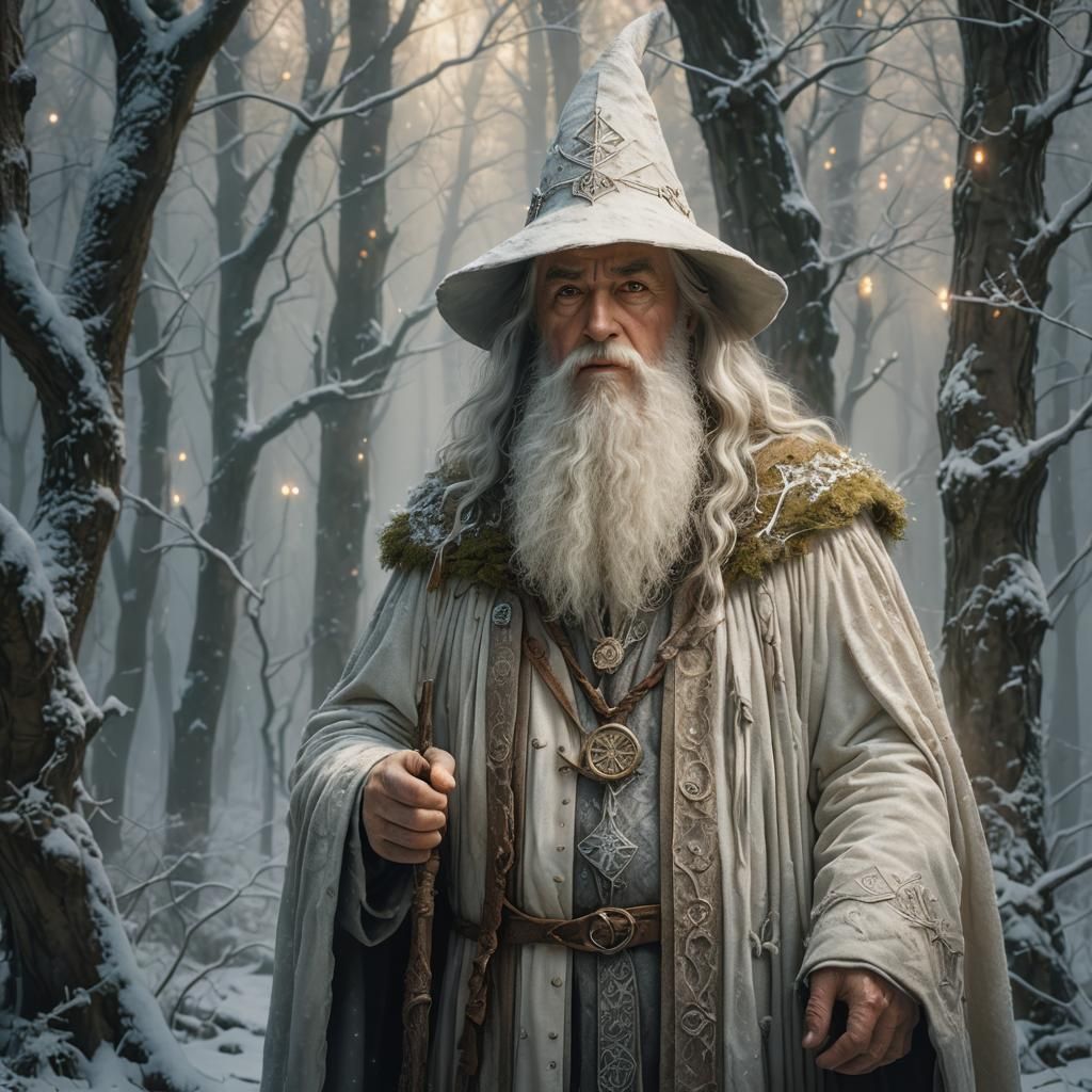 Mystical Wizard Portrait in Forest with Glowing Staff