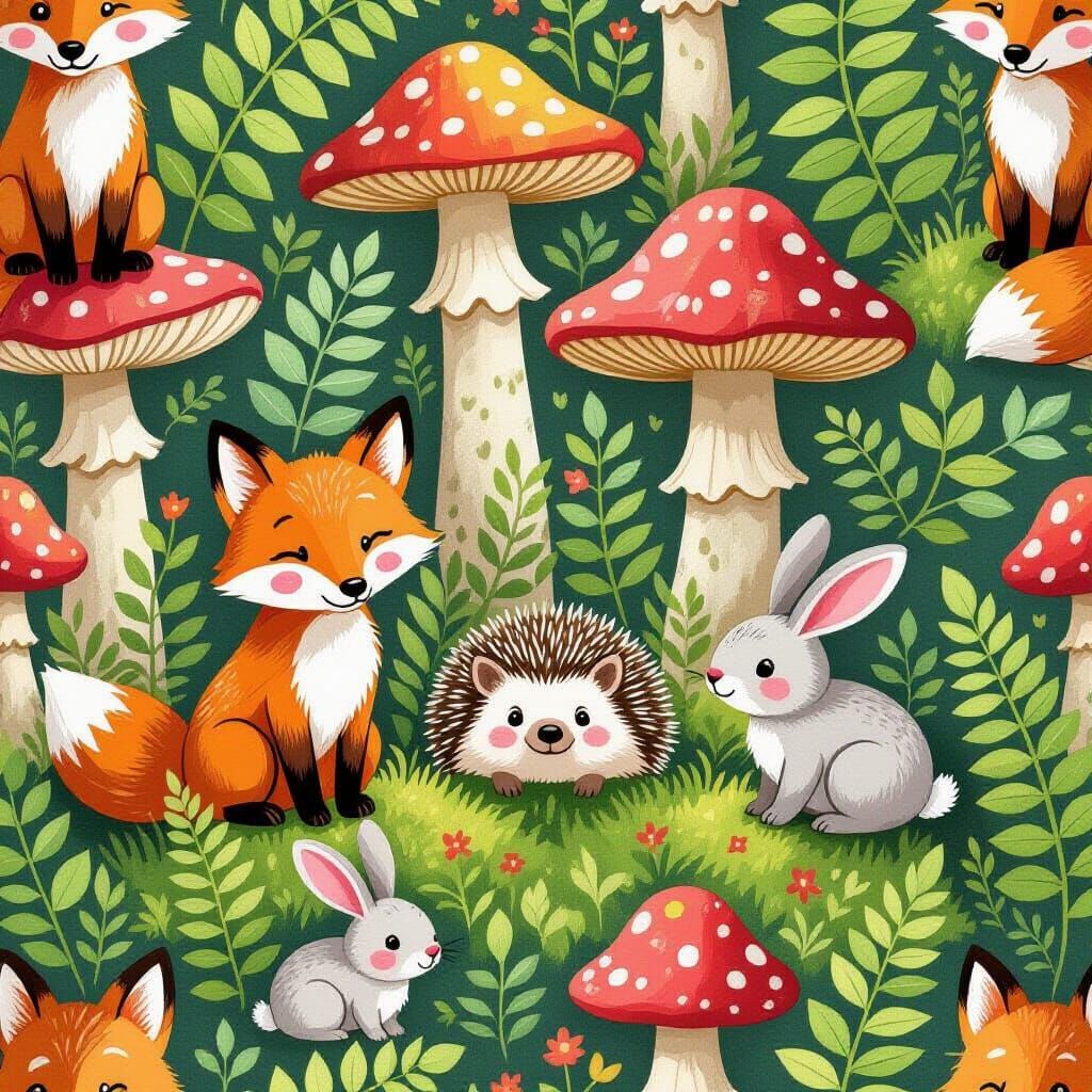 Woodland Critters Pattern in Textured Gouache