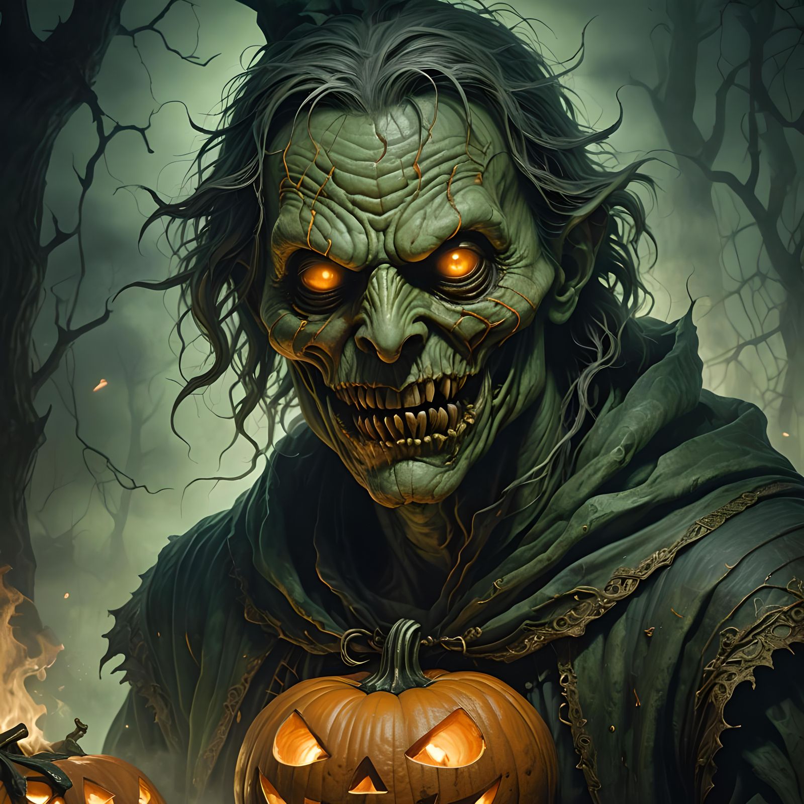 Creepy Jack-O-Lantern Figure in Ultra-Realistic Horror Style