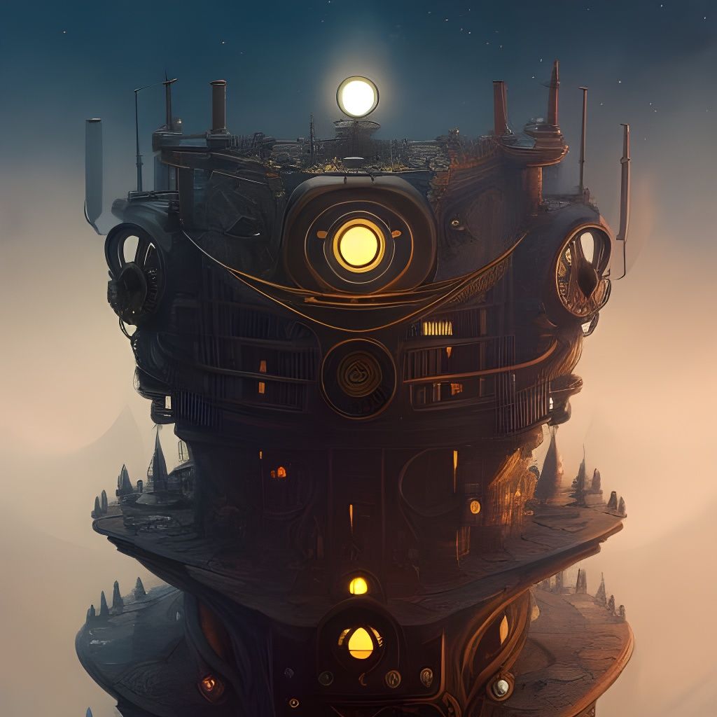 Steampunk Owl Watchtower in Twisted Nouveau Style