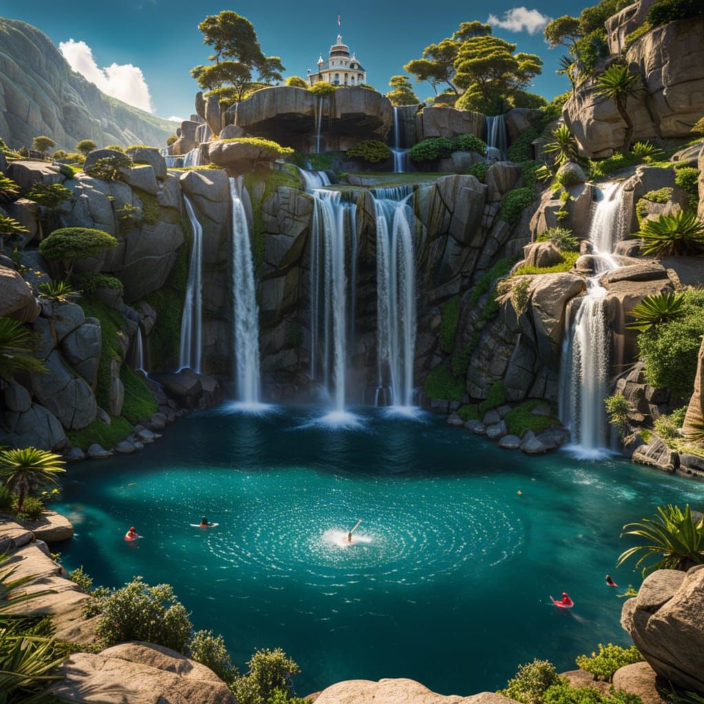 Floating Island with Waterfalls, Hyper-Detailed Digital Art
