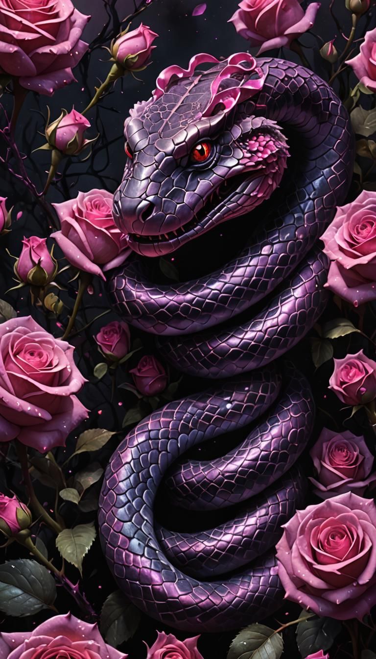 Pink Snake Sparkles in Dark Fantasy Rose Garden