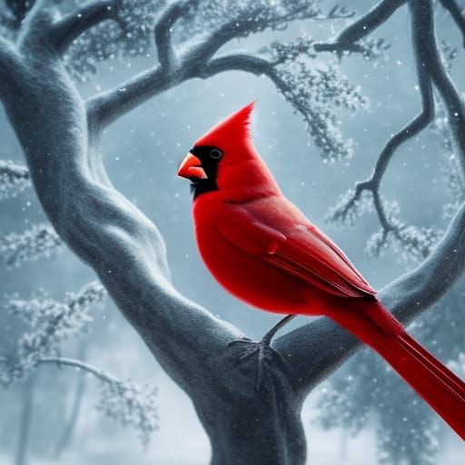 Cardinal in Winter: Detailed Matte Painting