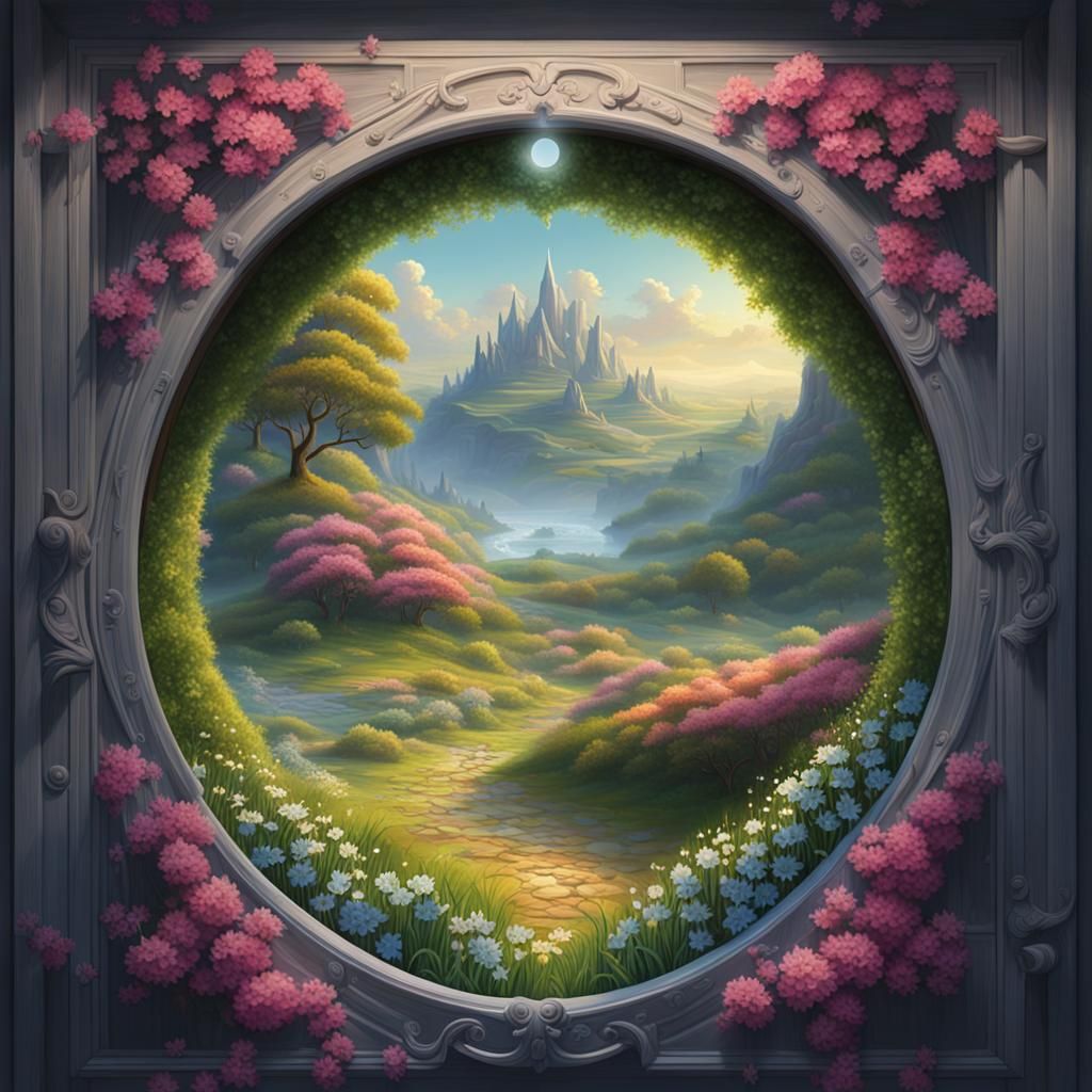 Springtime Keyhole Glimpse: Dark Fantasy Art