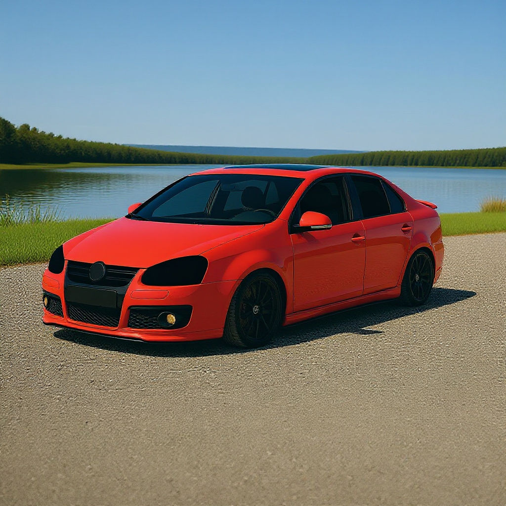 Modified Red VW Jetta With Black Wheels