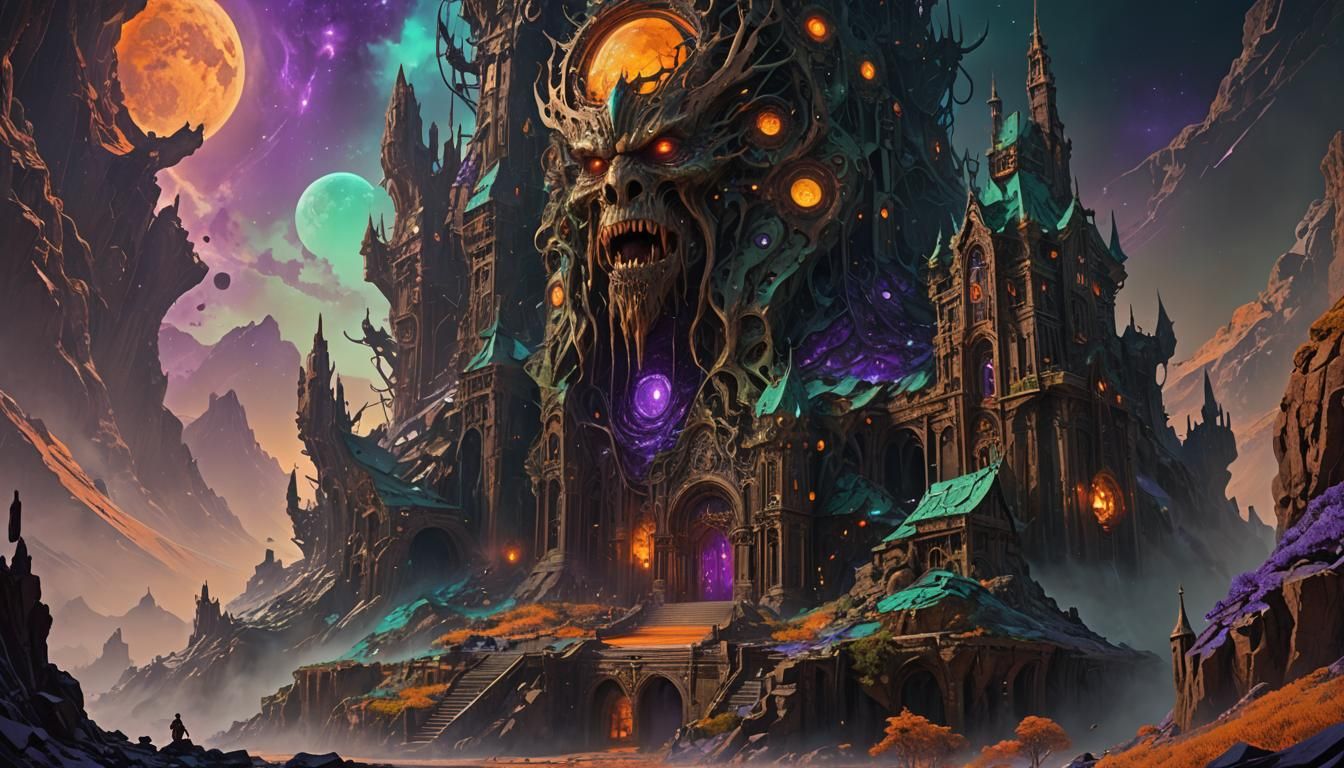 Cosmic Horror Mountain: Dark Fantasy Concept Art