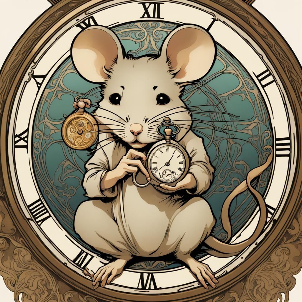 Mouse with Pocket Watch in Art Nouveau Style