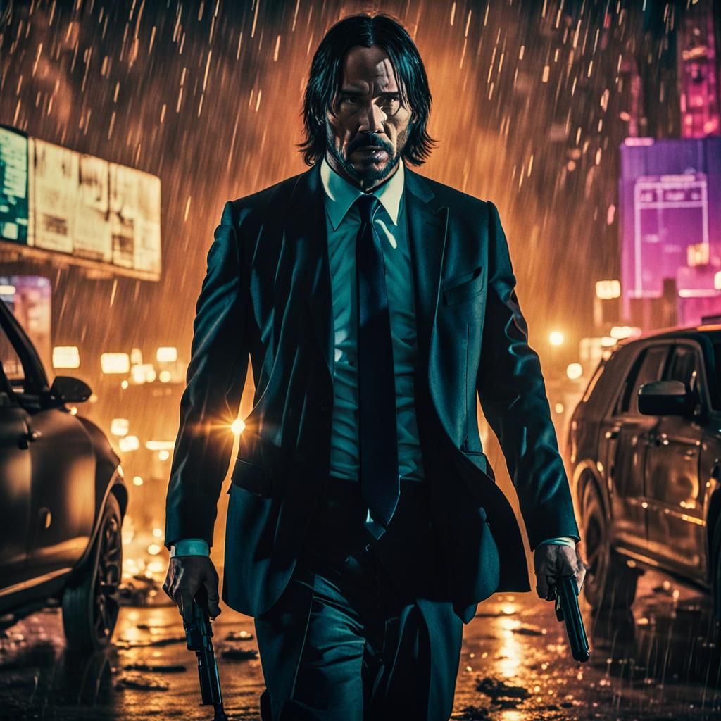 Dramatic Cinematic Still of John Wick