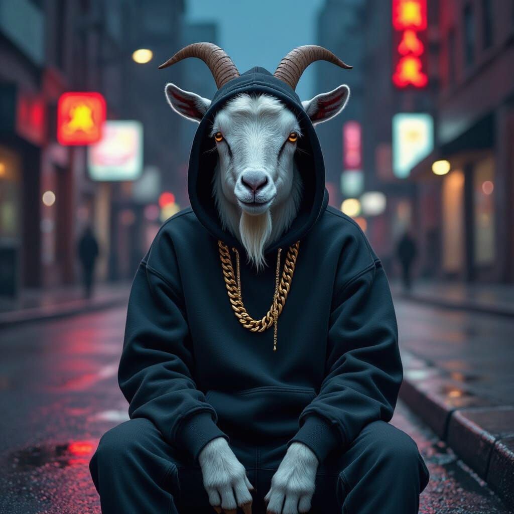 Cool Gangster Goat in Urban Neon Street