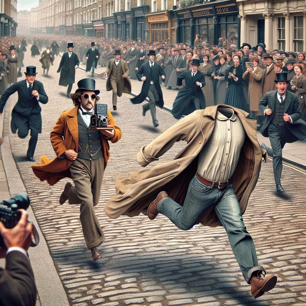Invisible Man Chased by Paparazzi in London Street