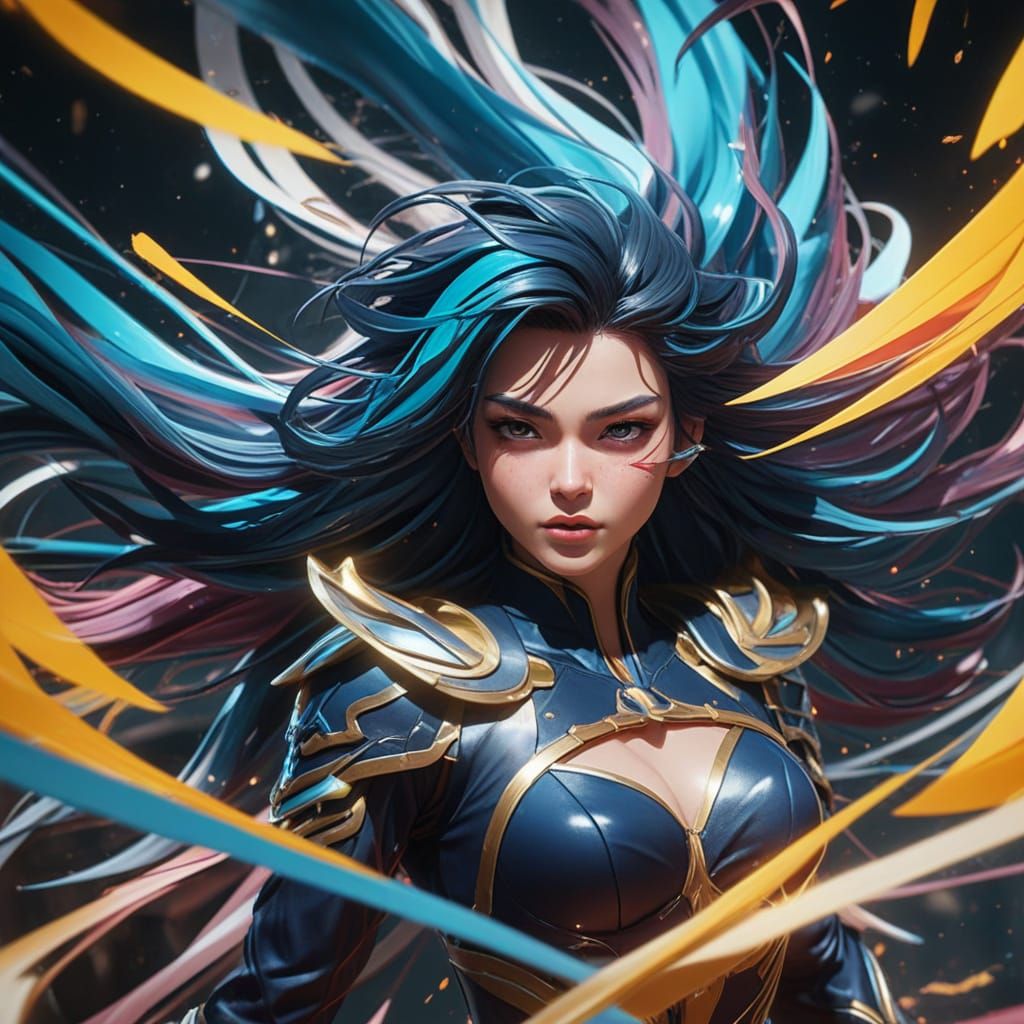 Anime Heroine in Epic Battle, Dynamic and Vibrant