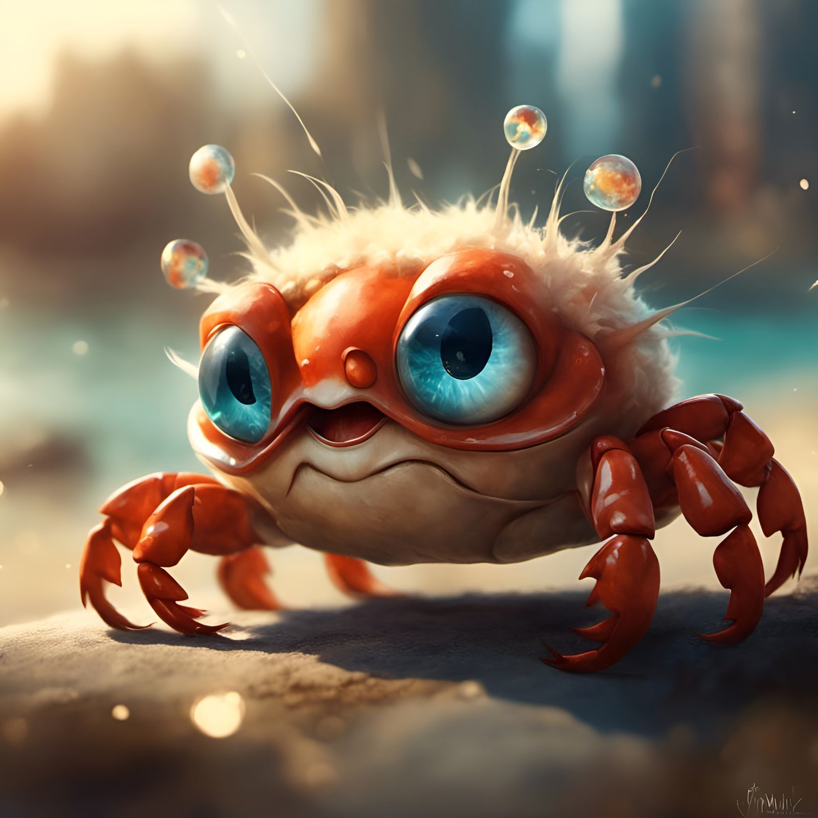 Adorable Furry Crab Portrait, Detailed Digital Art