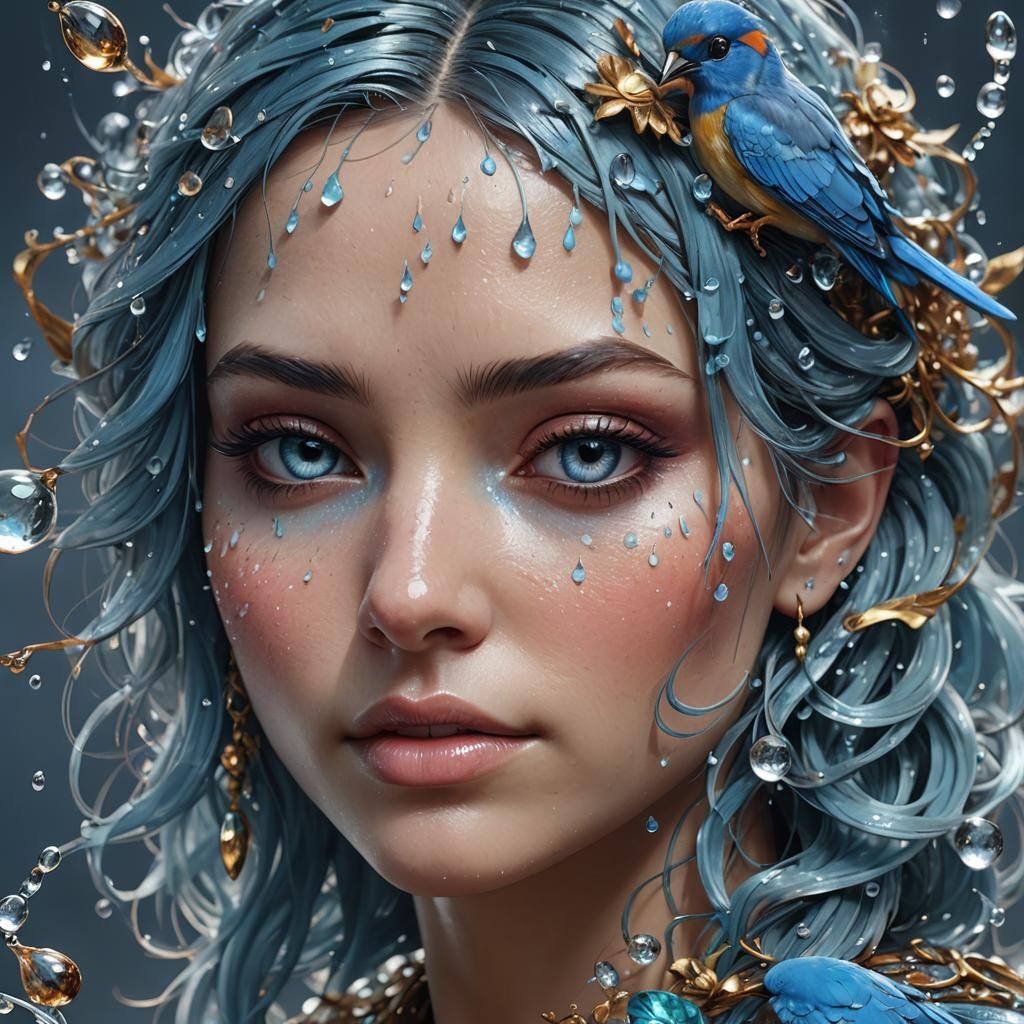 Colorful Blue Bird Portrait in Hyperdetailed Style