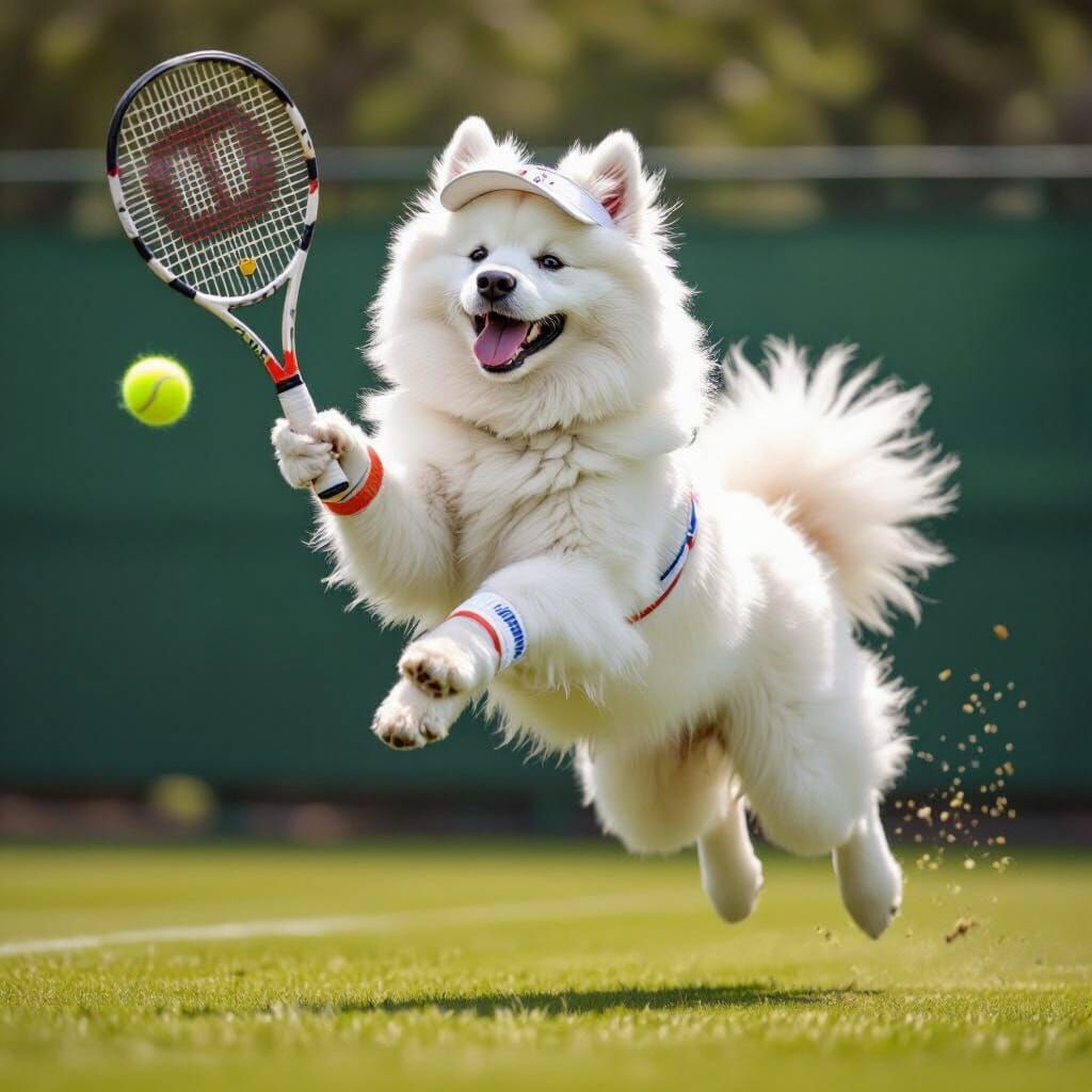 Samoyed in Tennis Outfit, Vintage Digital Illustration