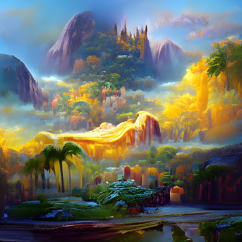 El Dorado: Lost City in Lush Valley at Sunrise