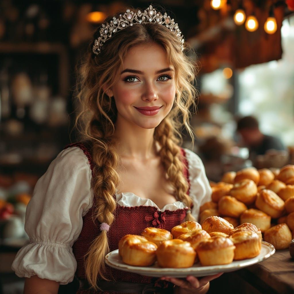 Bavarian Princess Serves Heart-Shaped Pastries in a Vibrant,...