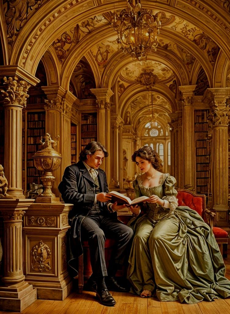 Berlin, 1654: Man Reads to Woman in Art Nouveau