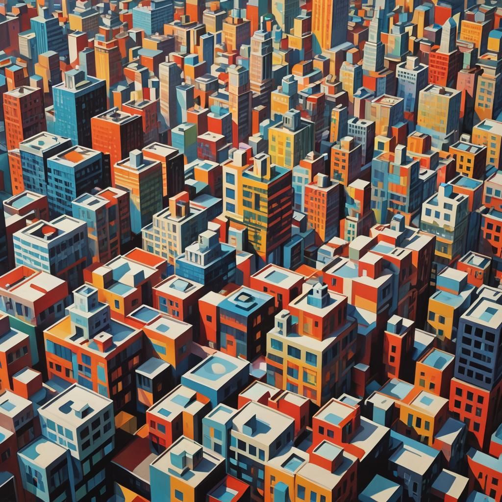 Futuristic Cityscape in Victor Vasarely Op Art Style