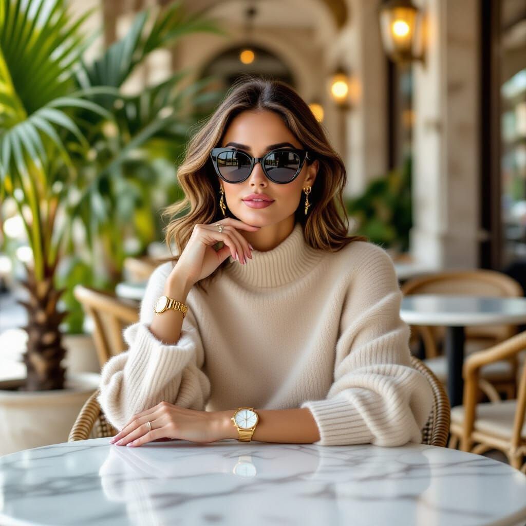 Elegant Woman at Monaco Cafe in Old Money Style