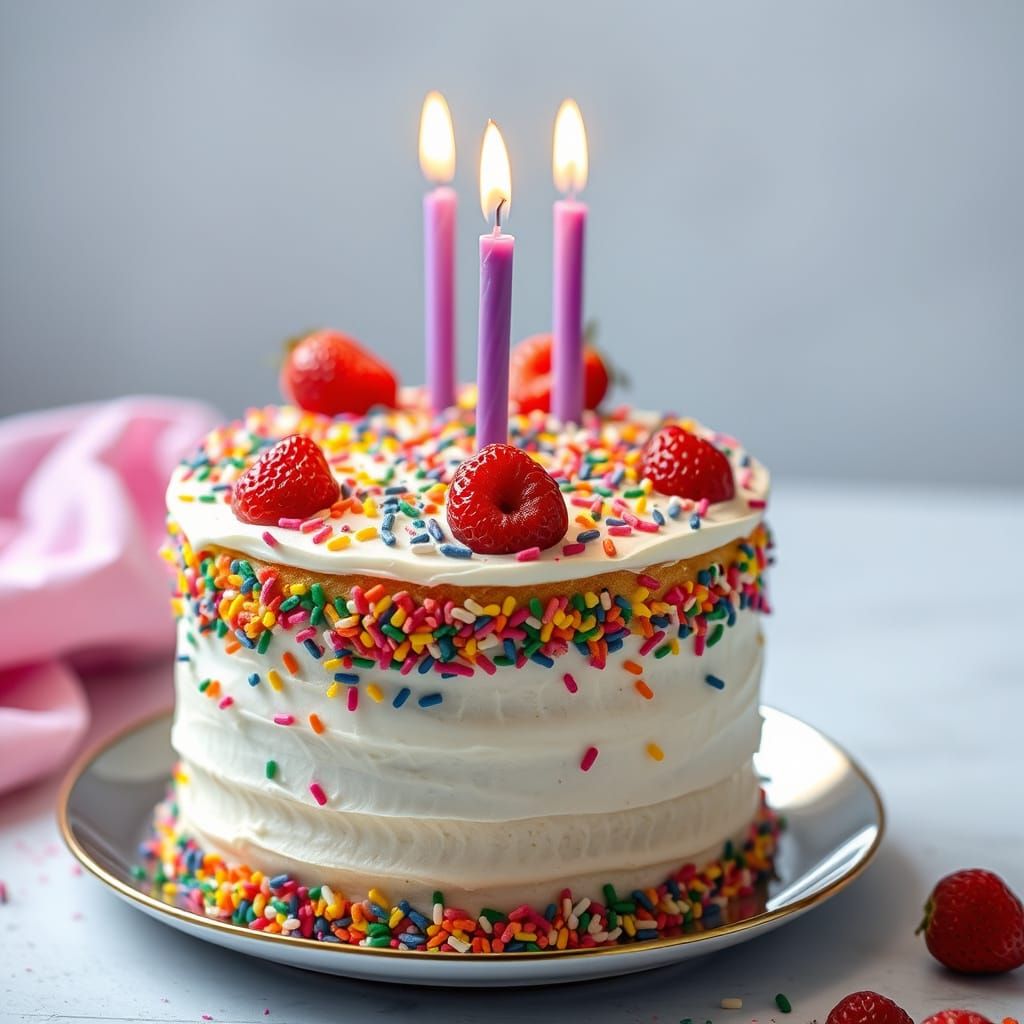 Rainbow Sprinkle Birthday Cake with Strawberry Filling