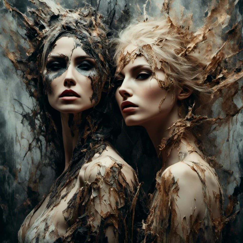 Portrait of Two Beautiful Women in Hyperreal Style
